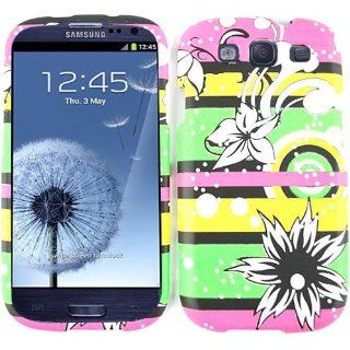 Cell Armor I747 SNAP TE205 Snap On Case for Samsung Galaxy SIII   Retail Packaging   Flowers on Colorful Stripes Cell Phones & Accessories