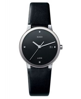 Rado Watch, Womens Diamond Dial (1/10 ct. t.w.) Black Leather Strap R30927715   Watches   Jewelry & Watches
