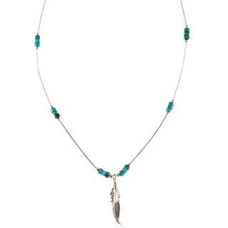 Southwest Moon Feather Turquoise Heishi Liquid Metal 16 inch Necklace Southwest Moon Gemstone Necklaces