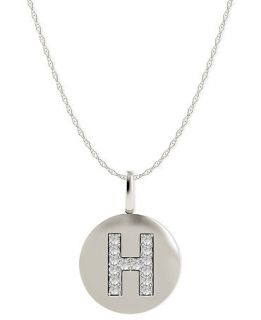 14k White Gold Necklace, Diamond Accent Letter H Disk Pendant   Necklaces   Jewelry & Watches