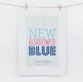 personalised old, new, borrowed, blue print by sarah hurley designs