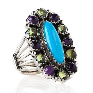 Chaco Canyon Couture Turquoise, Amethyst and Peridot Sterling Silver Oval Ring