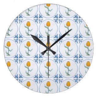 Delft Tulip Tile Art No Numbers Clock