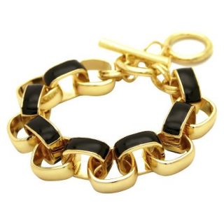 Womens Rectangle Link Bracelet with Epoxy and Toggle Closure   Gold/Black (8