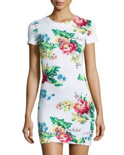 Gwendolyn Floral Print Tee Dress, White/Multi