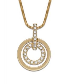 Swarovski Necklace, Rose Gold Tone Pave Double Open Circle Pendant Necklace   Fashion Jewelry   Jewelry & Watches