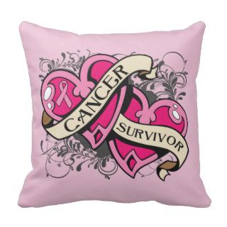 Double Heart Breast Cancer Survivor Throw Pillows
