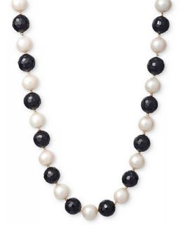 14k Gold over Sterling Silver Necklace, Cultured Freshwater Pearl (9 10mm) and Onyx (101 5/8 ct. t.w.) Strand Necklace   Necklaces   Jewelry & Watches