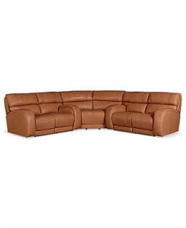 Damon Leather Reclining Sectional Sofa, 3 Piece Power Recliner (2 Loveseats and Wedge) 117W x 117D x 39H   Furniture