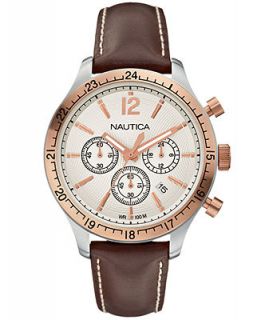 Nautica Mens Chronograph Brown Leather Strap Watch 44mm N17638G   Watches   Jewelry & Watches