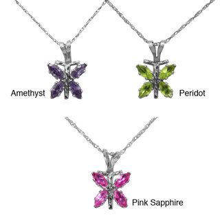 Jenne Sterling Silver Created Gemstone Butterfly Necklace Jenne Gemstone Necklaces