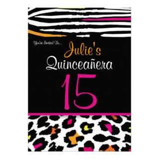 Quinceañera Neon Zebra Animal Print Invitation