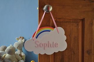 personalised rainbow cloud name plaque by the great green trading company