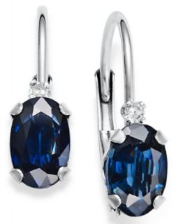 Sterling Silver Pendant and Earrings, Sapphire (1 3/8 ct. t.w.) and Diamond (1/10 ct. t.w.) Set   Jewelry & Watches