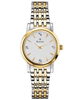 Bulova Womens Diamond Accent Two Tone Stainless Steel Bracelet Watch 30mm 98P115   Watches   Jewelry & Watches