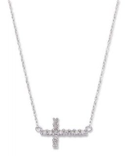 Diamond Necklace, 14k White Gold Cross Diamond Pendant (1/10 ct. t.w.)   Necklaces   Jewelry & Watches