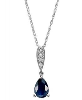 10k White Gold Necklace, Sapphire (7/8 ct. t.w.) and Diamond Accent Pear Shaped Pendant   Necklaces   Jewelry & Watches