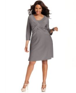 Elementz Plus Size B Slim Three Quarter Sleeve Slimming Panel Wrap Dress   Dresses   Plus Sizes