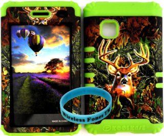 Premium Hybrid Cover Case Deer Camo Hard Plastic Snap on + Lime Green Soft Silicone For LG 840G LG840G TracFone/StraightTalk/Net 10 With Wireless Fones WristBand Cell Phones & Accessories
