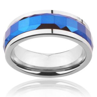 Tungsten Carbide Blue Multi faceted Square Cut Spinner Ring Men's Rings