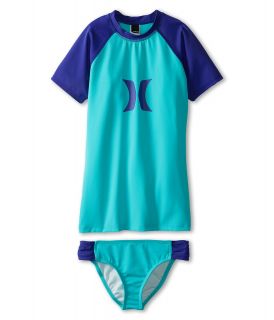 Hurley Kids One Only Solids Rashguard Top Banded Pant Girls Swimwear Sets (Blue)