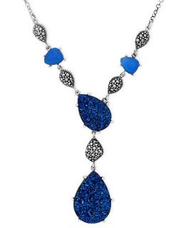 Genevieve & Grace Sterling Silver Necklace, Blue Druzy and Blue Agate Y Necklace   Necklaces   Jewelry & Watches