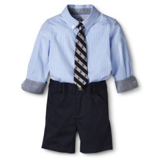 G Cutee Toddler Boys Long Sleeve Checkered Shirt and Short Set w/ Tie   Blue 5T