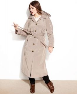 London Fog Plus Size Hooded Belted Maxi Trench Coat   Coats   Women