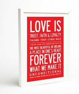 'love is' inspirational poster or canvas by i love design