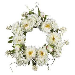 Nearly Natural Wreath Peony   White (20)