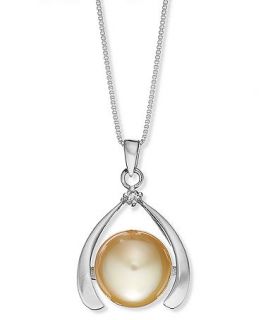Sterling Silver Necklace, Cultured Golden South Sea Pearl (11mm) and Diamond Accent Pendant   Necklaces   Jewelry & Watches