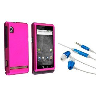 eForCity Hot Pink Hard Rubberized Cover + 3.5mm In Ear Stereo Headset (Blue) Compatible with Motorola A855 Droid Cell Phones & Accessories