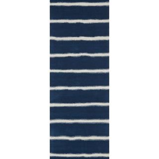 Martha Stewart Chalk Stripe Wrought Iron Navy Wool/ Viscose Rug (2' 6 x 10') Martha Stewart Runner Rugs