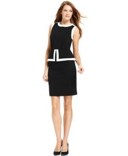 Calvin Klein Dress, Sleeveless Contrast Peplum Sheath   Dresses   Women