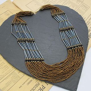 blue and bronze statement necklace by molly & pearl