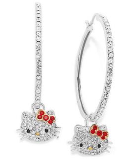 Hello Kitty Sterling Silver Earrings, Pave Crystal Face Hoop Earrings   Earrings   Jewelry & Watches