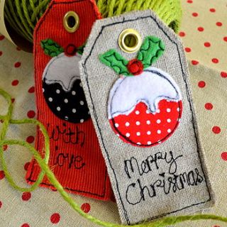 christmas pudding personalised tags by sew very english