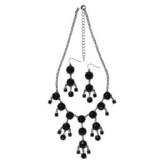 Womens Necklace and Earring Set Both with Round Drops   Silver/Black (17)