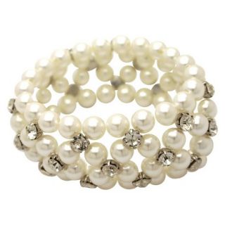 Womens Simulated Pearl Stretch Bracelet with Stone Stations  