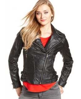 GUESS Jacket, Quilted Faux Leather Chain Trim Moto   Jackets & Blazers   Women