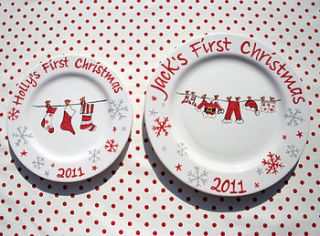 personalised 'first christmas' plate by sparkle ceramics