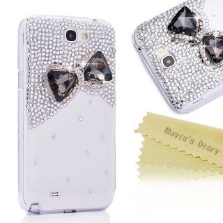 Mavis's Diary New 3D Handmade Crystal Rhinestone Bow Diamond Design Case Clear Cover with Soft Clean Cloth (Samsung Galaxy Note II 2 N7100 I605 L900 I317 T889 Tmobile Version) Cell Phones & Accessories