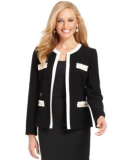 Tahari by ASL Contrast Trim Ruffle Jacket & Side Pleated Skirt   Suits & Suit Separates   Women