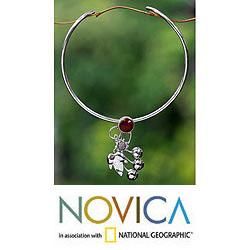 Sterling Silver 'Summer Sunflower' Carnelian Choker (Indonesia) Novica Necklaces