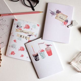 set of three vintage style notebooks by studio seed