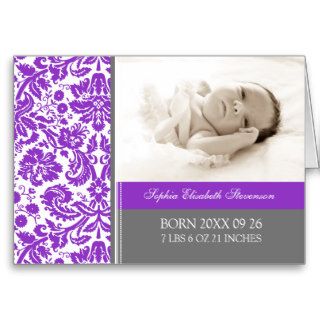 Purple Gray It's a Girl Photo Birth Announcement Card