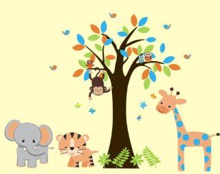 Baby Nursery Wall Decals Safari Jungle Childrens Themed 83" X 97" (Inches) Animals Trees Wildlife Repositionable Removable Reusable Wall Art Better than vinyl wall decals Superior Material  Nursery Wall Decor  Baby