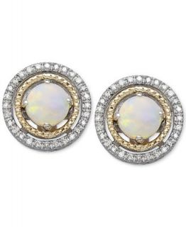 Opal (5/8 ct. t.w.) and Diamond (1/8 ct. t.w.) Stud Earrings in 14k Gold and Sterling Silver   Earrings   Jewelry & Watches
