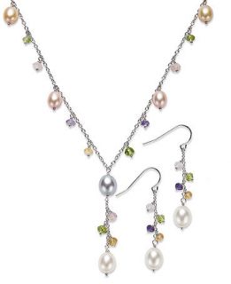 Honora Style Multicolor Cultured Freshwater Pearl (6 8mm) and Multistone Jewelry Set in Sterling Silver   Jewelry & Watches