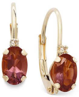 10k Gold Earrings, Garnet (3/4 ct. t.w.) and Diamond Accent Leverback Earrings   Earrings   Jewelry & Watches